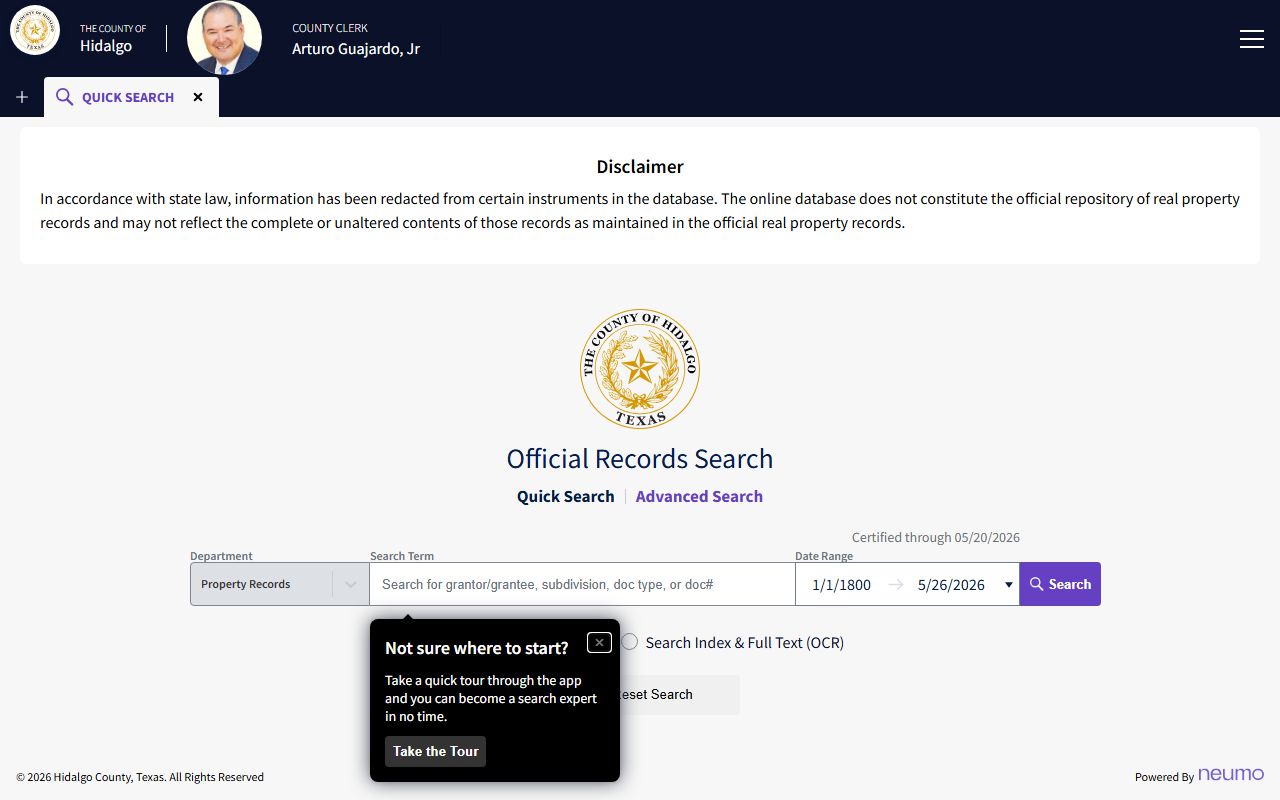 Hidalgo County Clerk official records search for land records