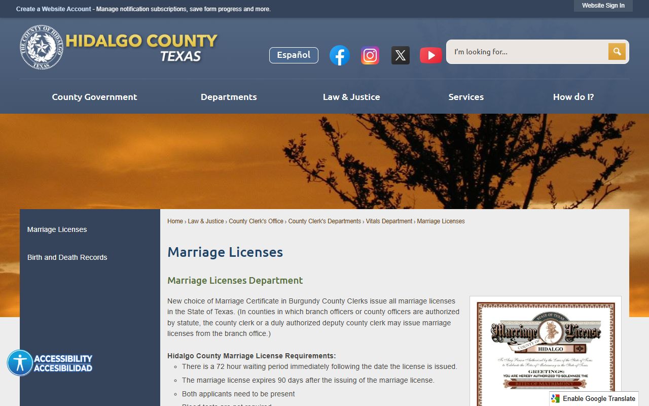 Hidalgo County marriage records and license requirements