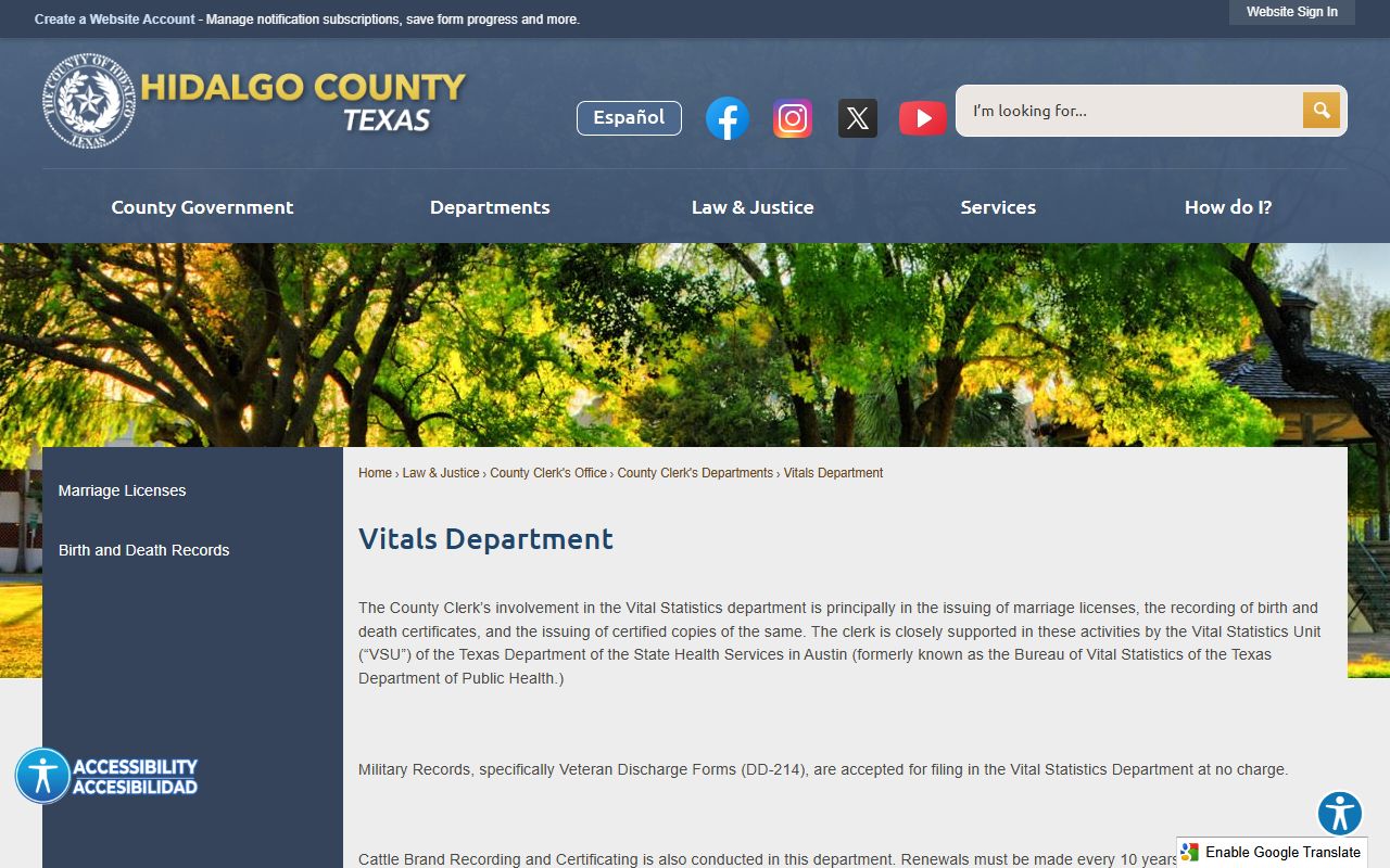 Hidalgo County vital records for marriage and divorce records