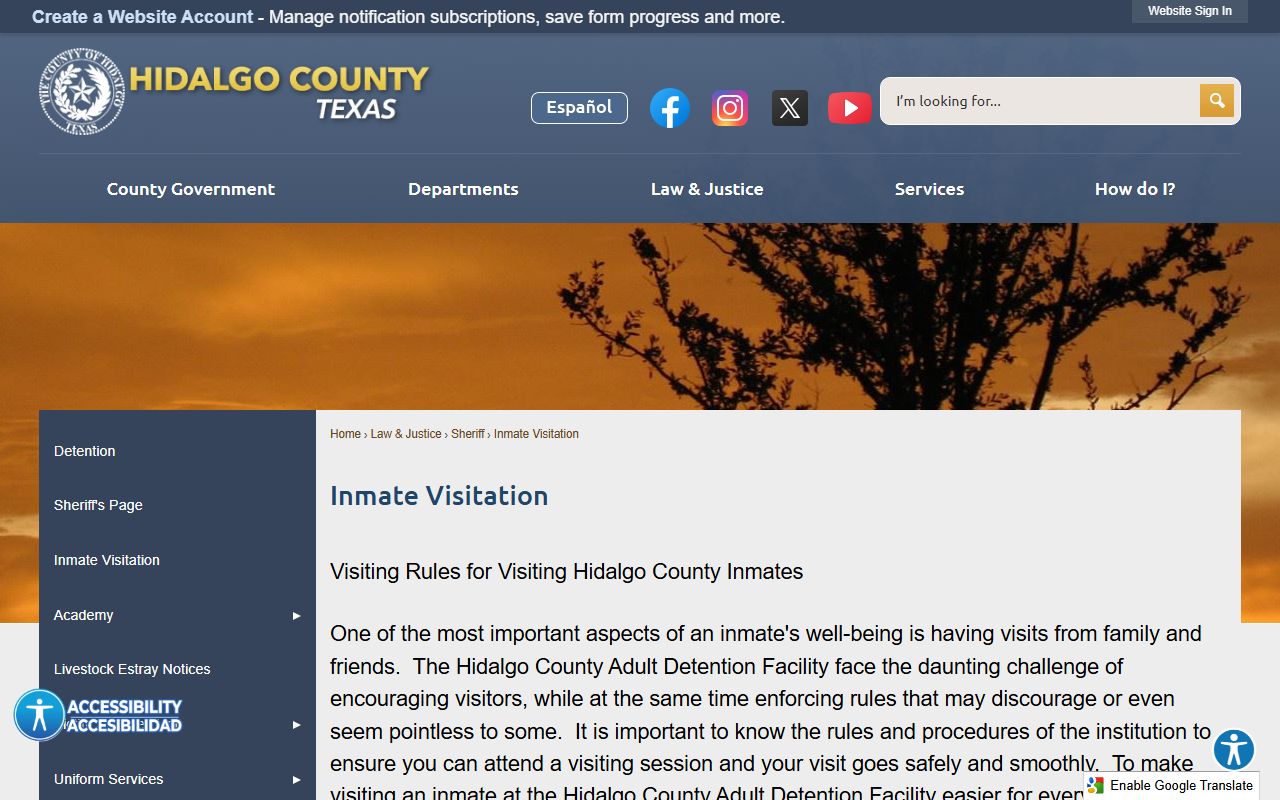 Hidalgo County inmate visitation rules for jail records