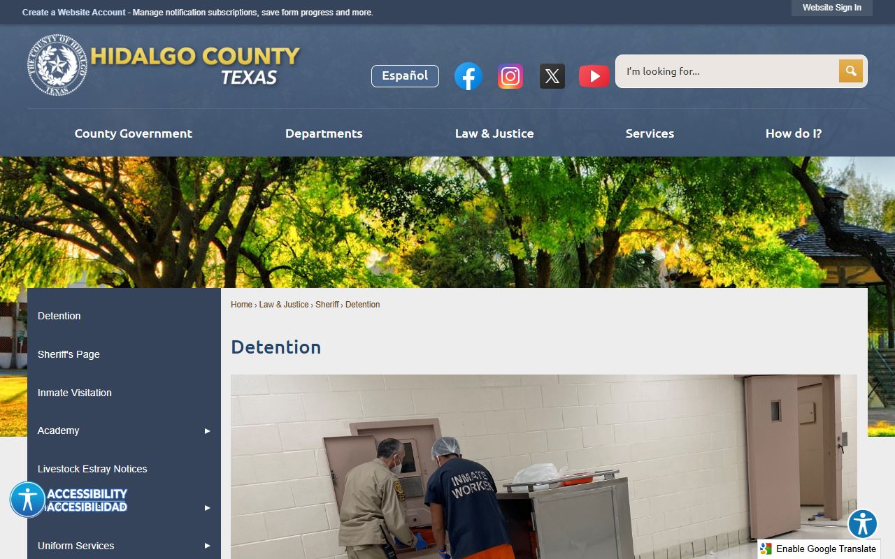 Hidalgo County detention page with inmate search and jail records
