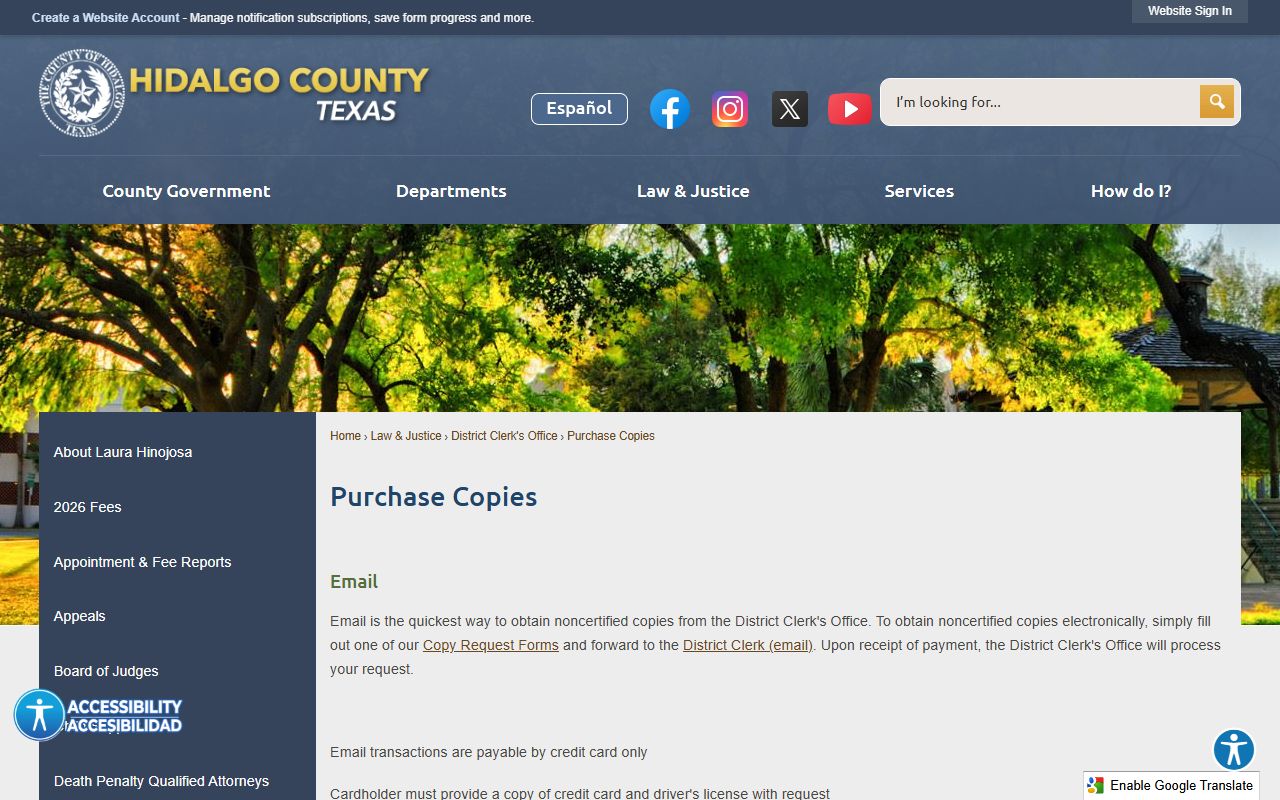 Hidalgo County District Clerk copy request and records page