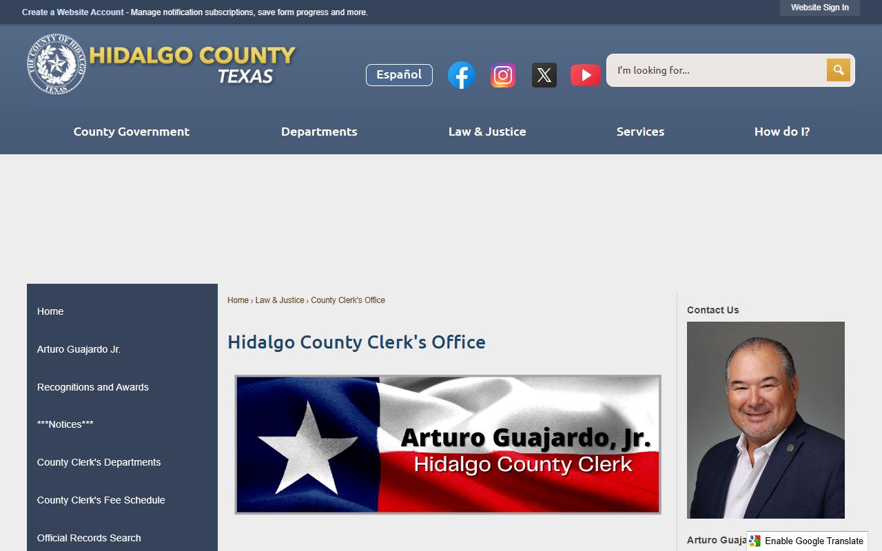 Hidalgo County Clerk page for county and land records