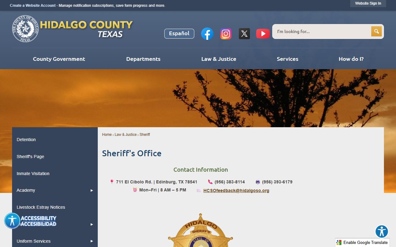 Hidalgo County Sheriff page for arrest and inmate records