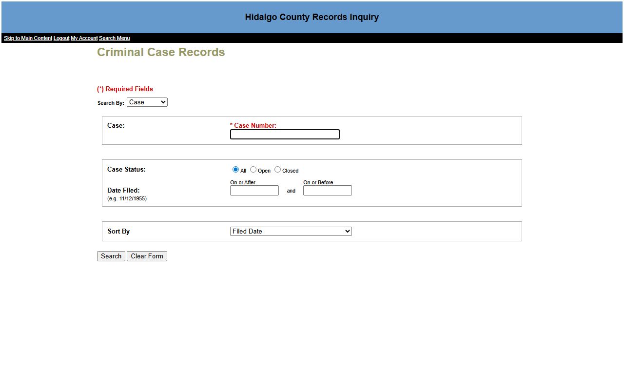 Hidalgo County criminal court records search form