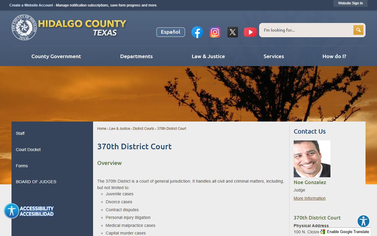 Hidalgo County 370th District Court records page