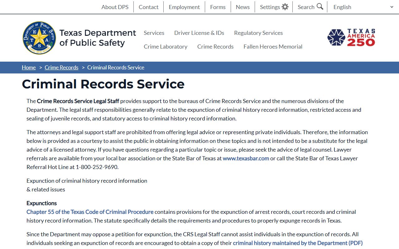 Texas DPS criminal records service for Hidalgo County arrest history