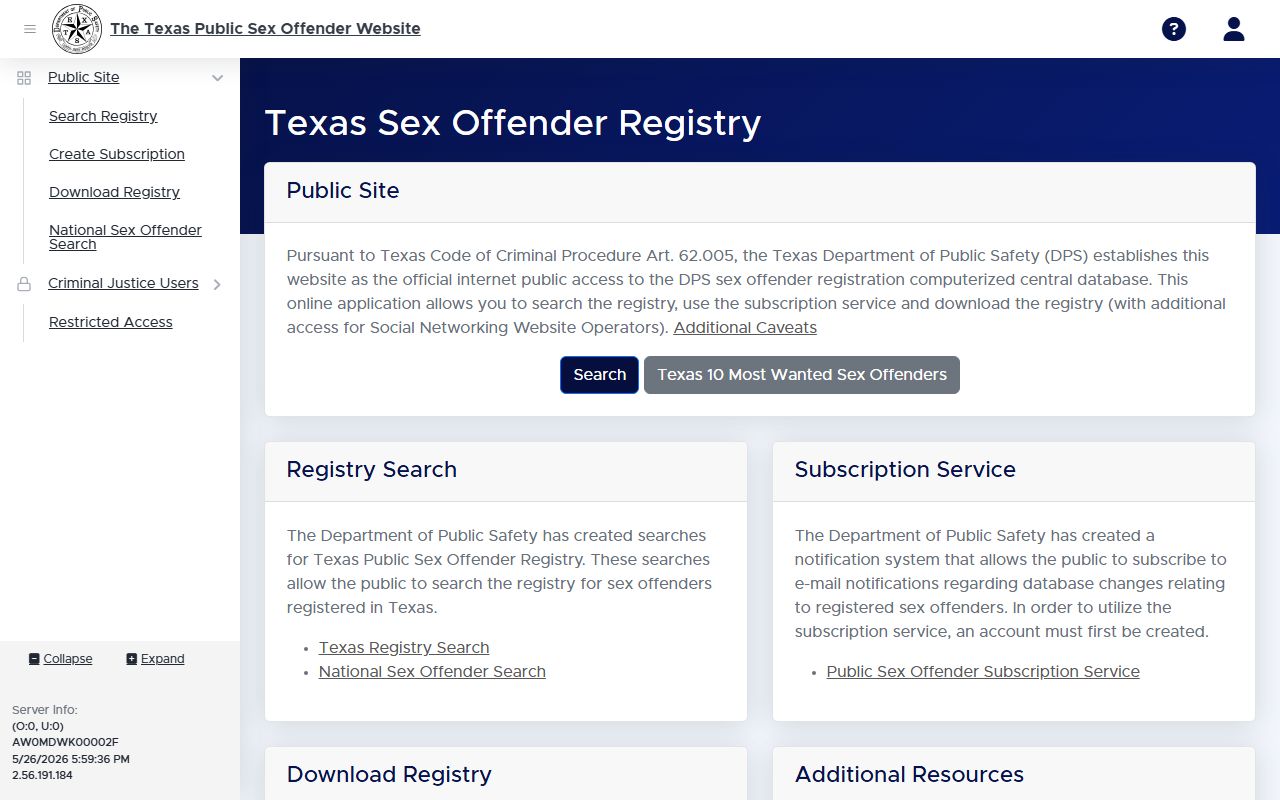 Texas sex offender registry for released Hidalgo County inmates